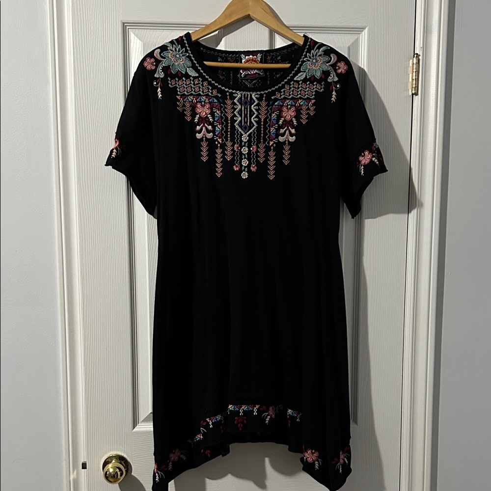 Johnny Was Black dress with Colorful Embroidery